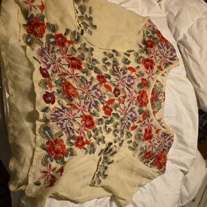 Johnny Was Ivory Blouse with Colorful Embroidery